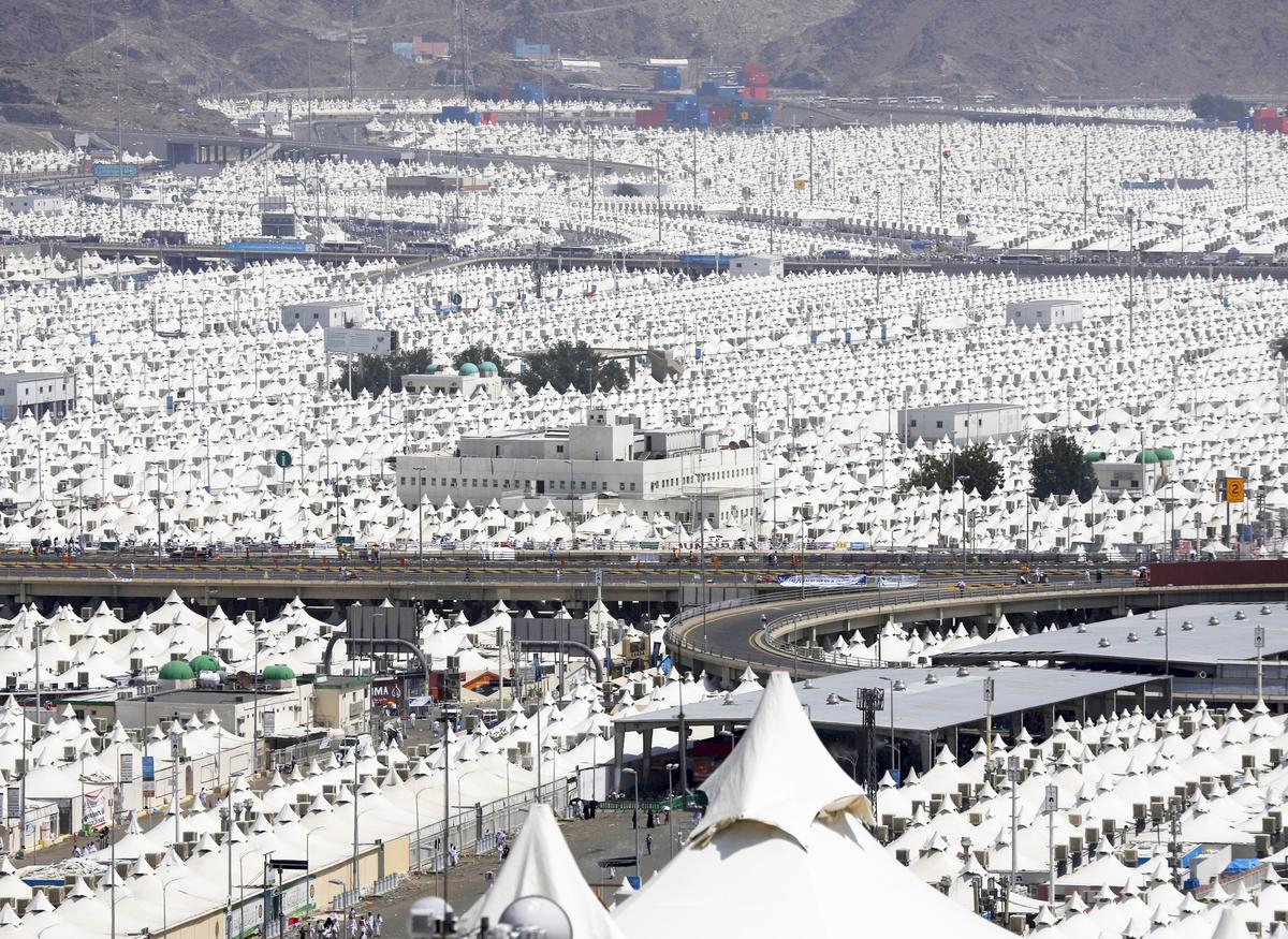 Mina, the City of Tents, with thousands of white tents stretching across the valley
